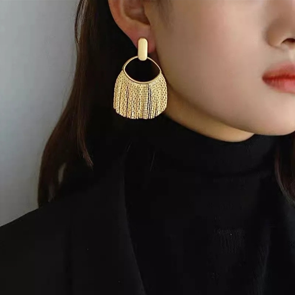 Silver Tassel Flowy Earrings - Picture 3 of 3